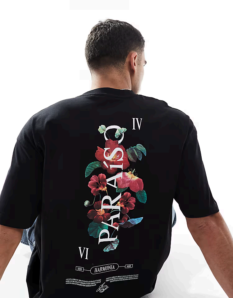 ASOS DESIGN oversized t-shirt with floral graphic in black