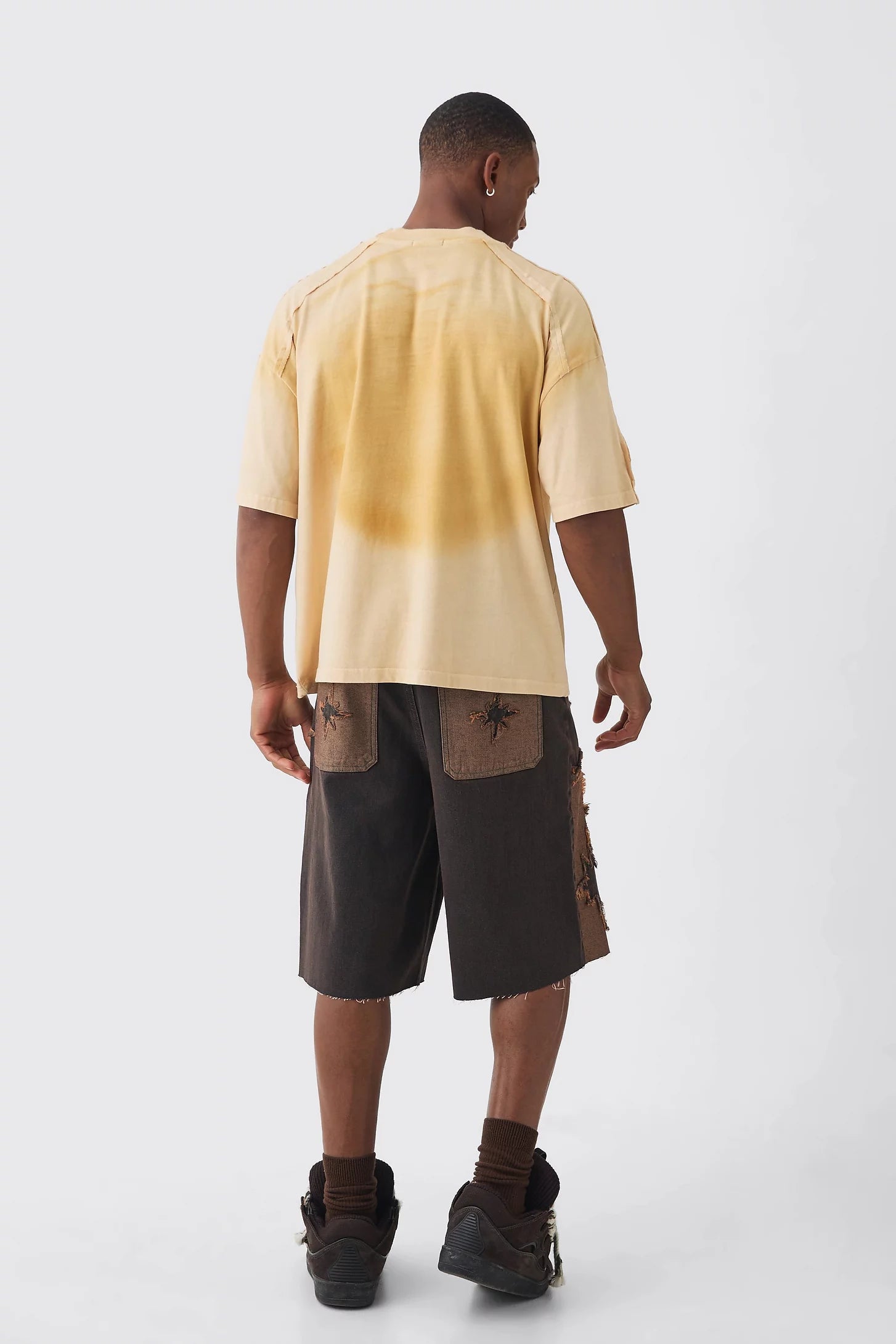 Regular Rigid Star Applique Denim Jorts In Brown